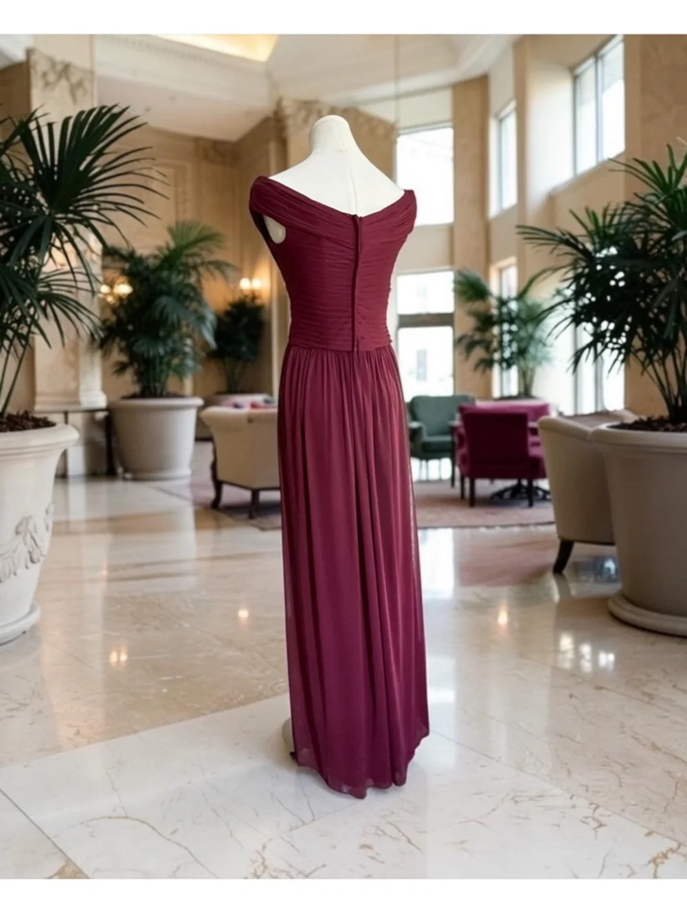NWT David’s Bridal Off-Shoulder Evening Gown in Wine! Size 2! NEW! - Picture 5 of 15